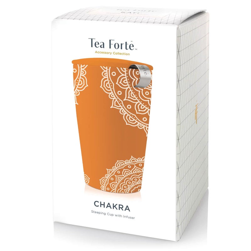 Tea Forte كوب كاتي السيراميكي مزدوج الجدار من تي فورت، سلة مصفاة ستانلس ستيل قابلة للإزالة وغطاء، ينقع 12 أونصة من الشاي السائب، آمن في غسالة الصحون والميكروويف، تشاكرا - Image 2